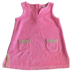 Janie and Jack Pink Terry Swim Cover Up 6–12M Gold Trim Pockets Sleeveless